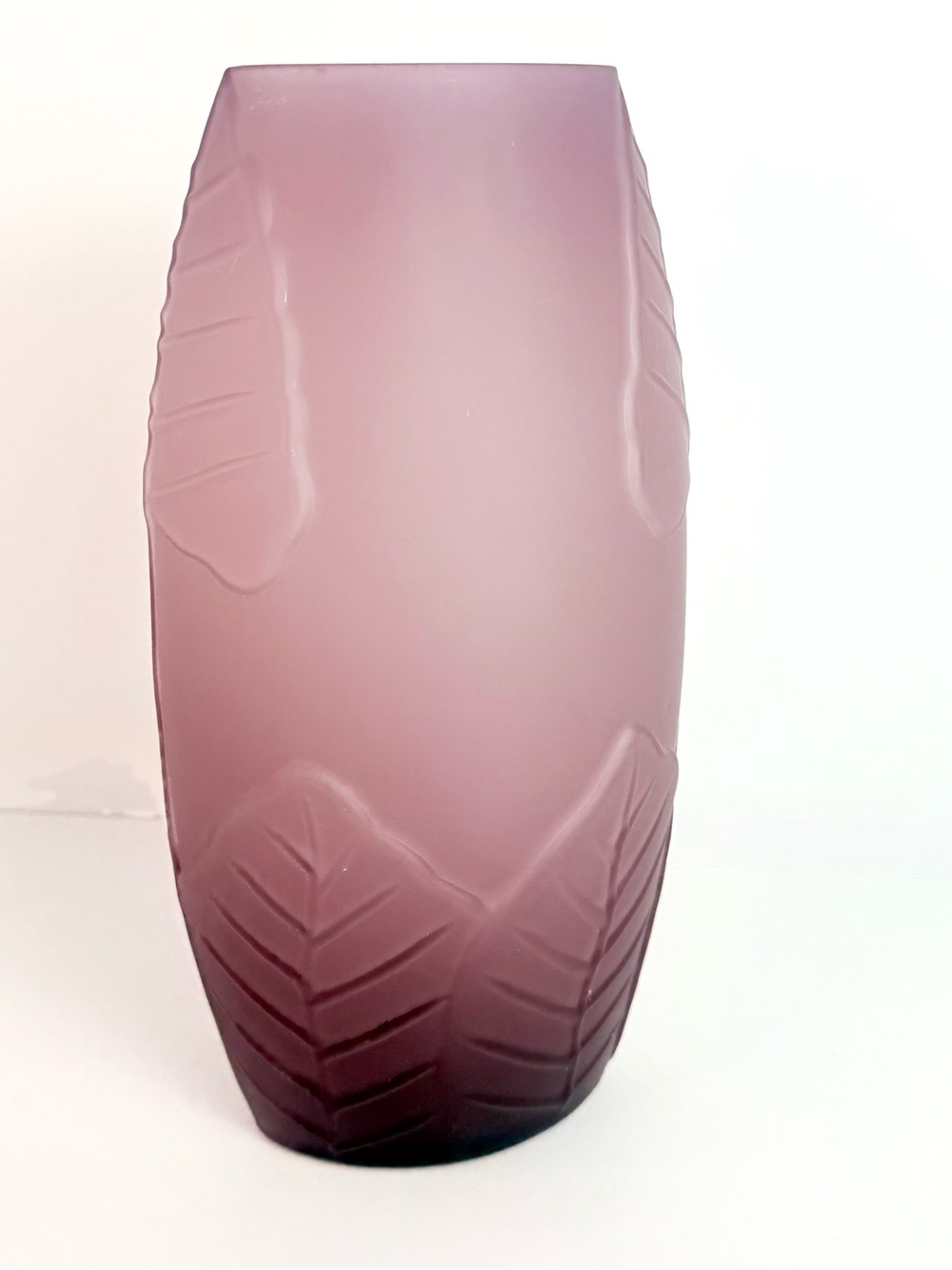 Vintage Art Deco Amethyst Purple Satin Glass 10” Botanical Vase 1940's